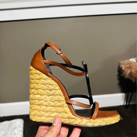 SAINT LAURENT CASSANDRA OPEN TOE WEDGE SANDALS - Picture 2 of 4
